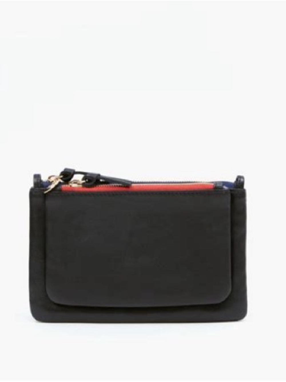 Clare V. Wallet Clutch with Tabs • Black with Blue and Red Zippers